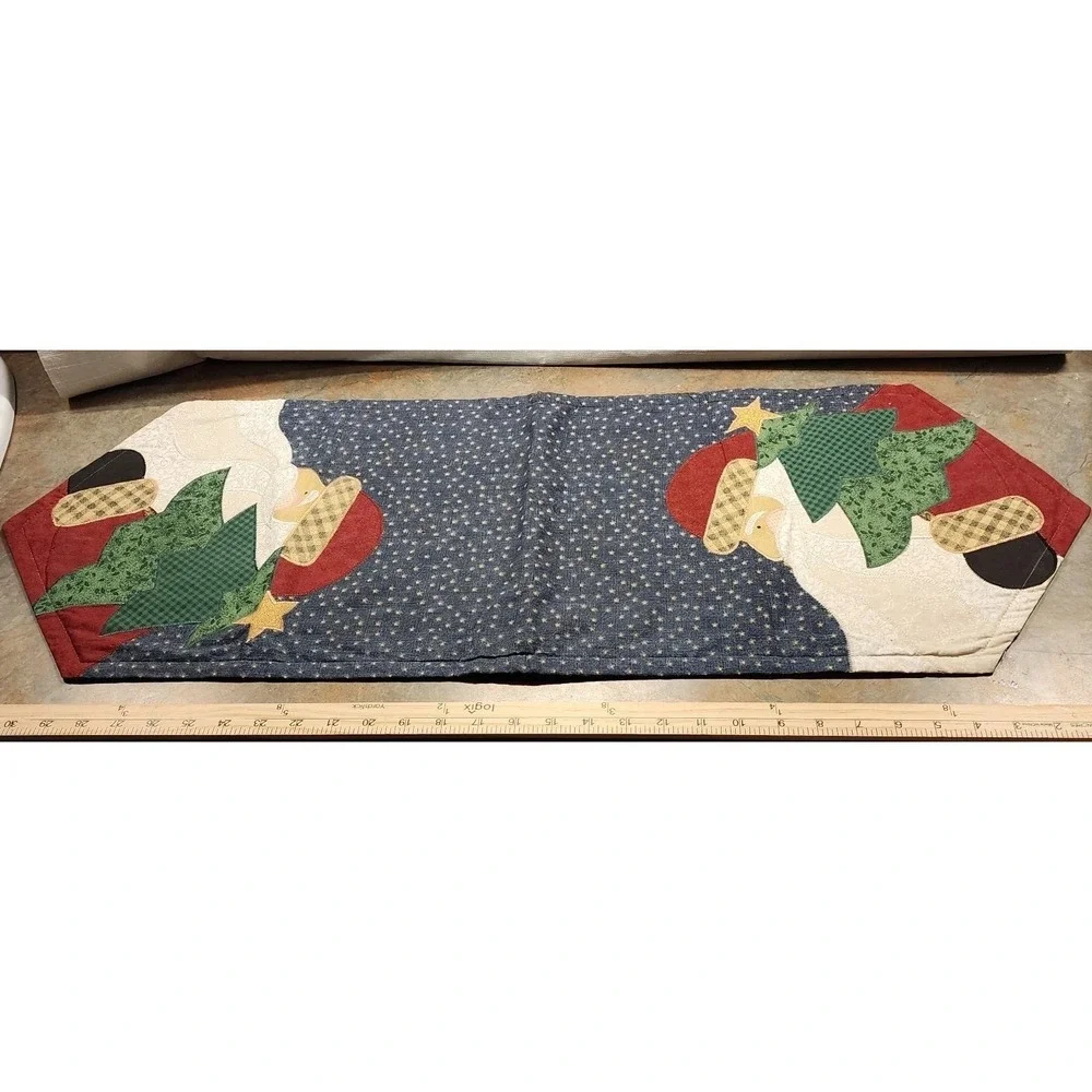 Country Patchwork Christmas Table Runner Appliqued ~Santa~Holiday Decor 34x13